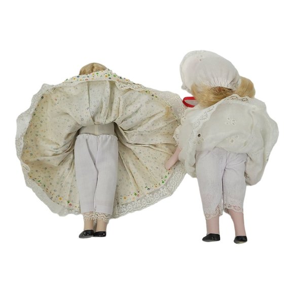 Vintage Porcelain Dolls 7 3/4" Alpine Floral Dress Holiday Eyelet Holly Berries - Picture 5 of 12